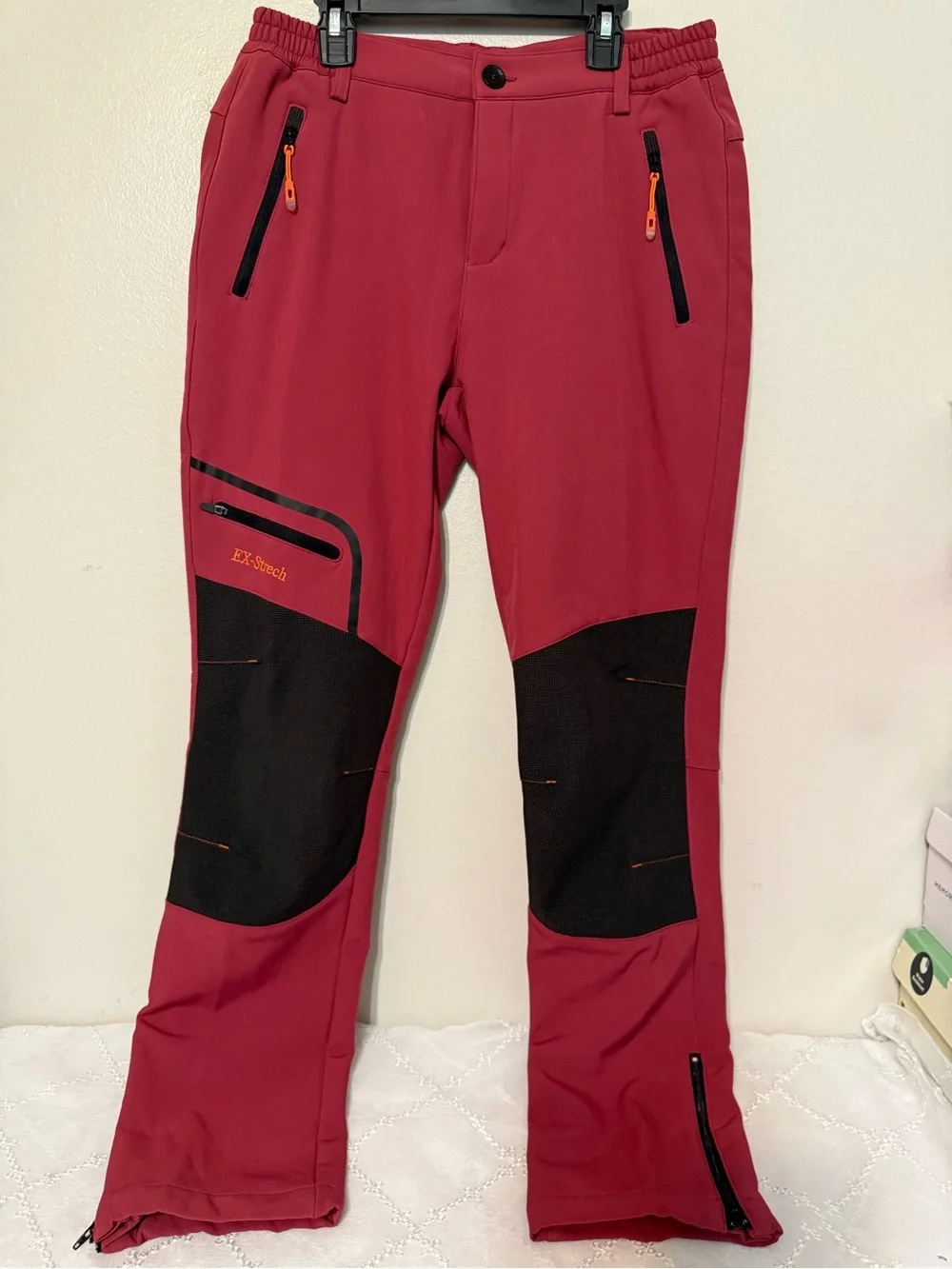 Men's Red Softshell Hiking Pants with Reinforced Knees
